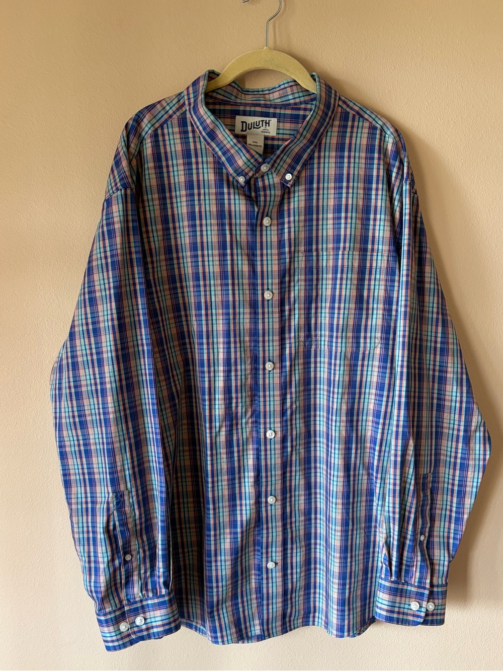 Duluth Trading Co Plaid Button-Down Shirt in Blue & Green